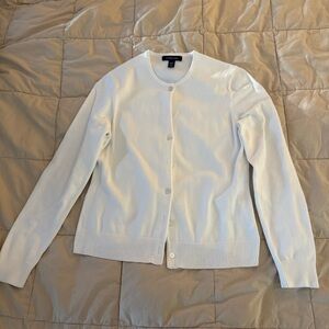 Lands End Cardigan Sweater Womens XS/P Button Front White  Cotton Blend